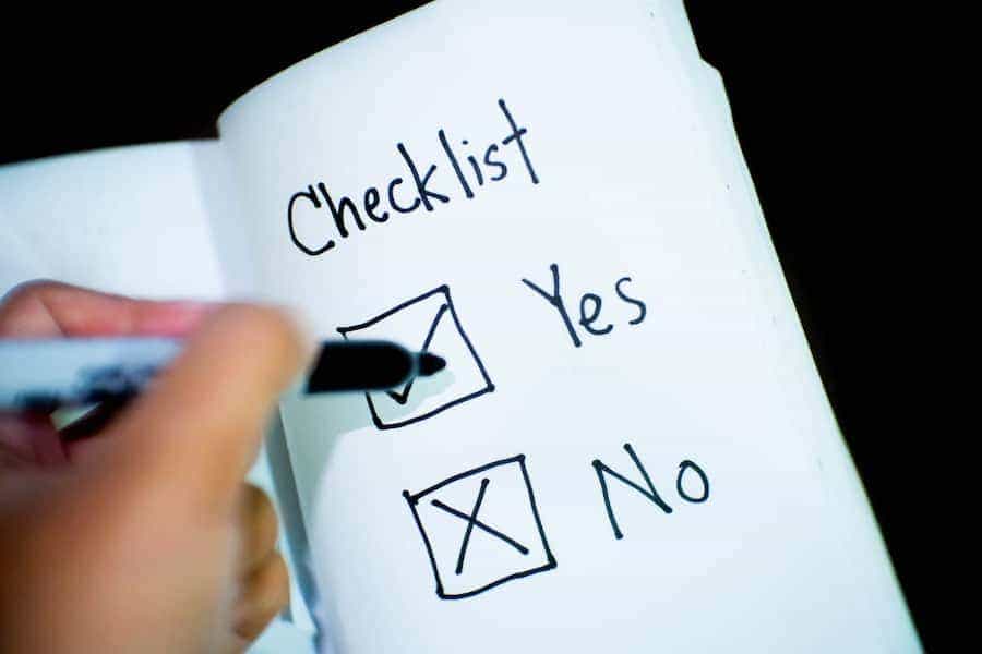checklist with the options yes and no 