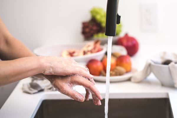 close up of hand washing