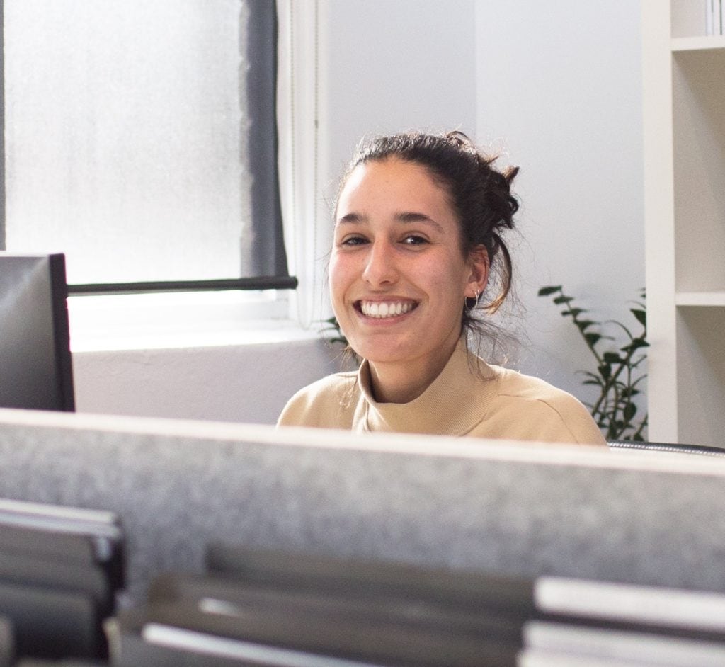 receptionist at computer